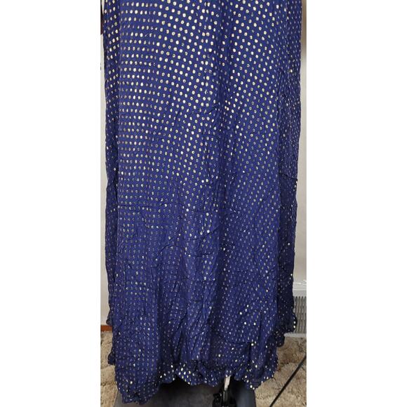 Delfi Collective Cerise navy blue metallic gold polka dot silk dress medium - Picture 11 of 15